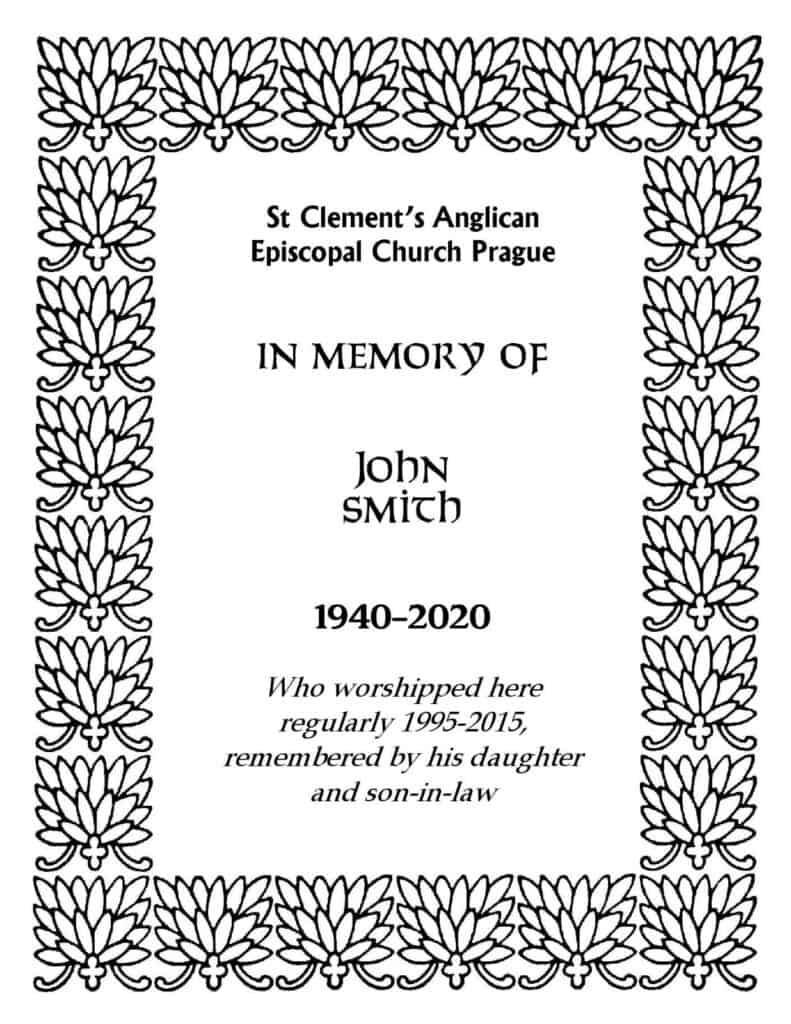 In Memoriam Book plate for hymn book